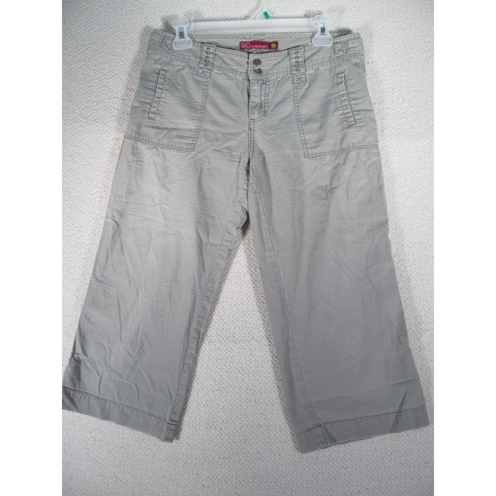 SO REAL So Right Capri Pants Womens 7 Gray green‎ cotton cropped pockets Button